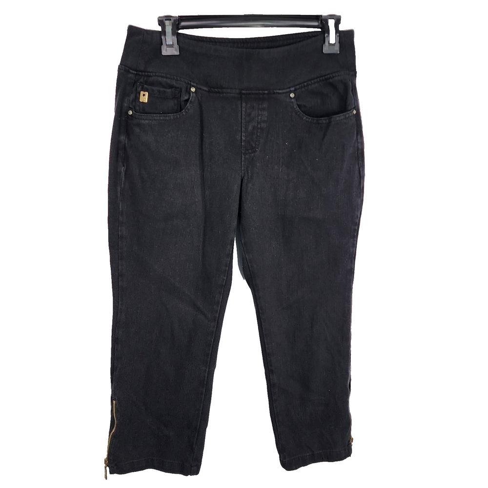 Belle by Kim Gravel Women Petite Flexibelle Pull On Cropped Jeans Size 10P Black